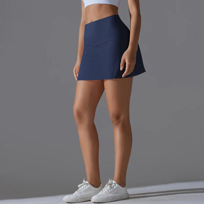 Falda de Yoga de bádminton, falda de tenis, cintura alta, transpirable, secado rápido, elasticidad, doble capa, mallas interiores