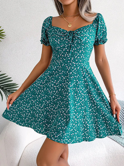 Vestido Corto Floral con Mangas Abullonadas - foto 4