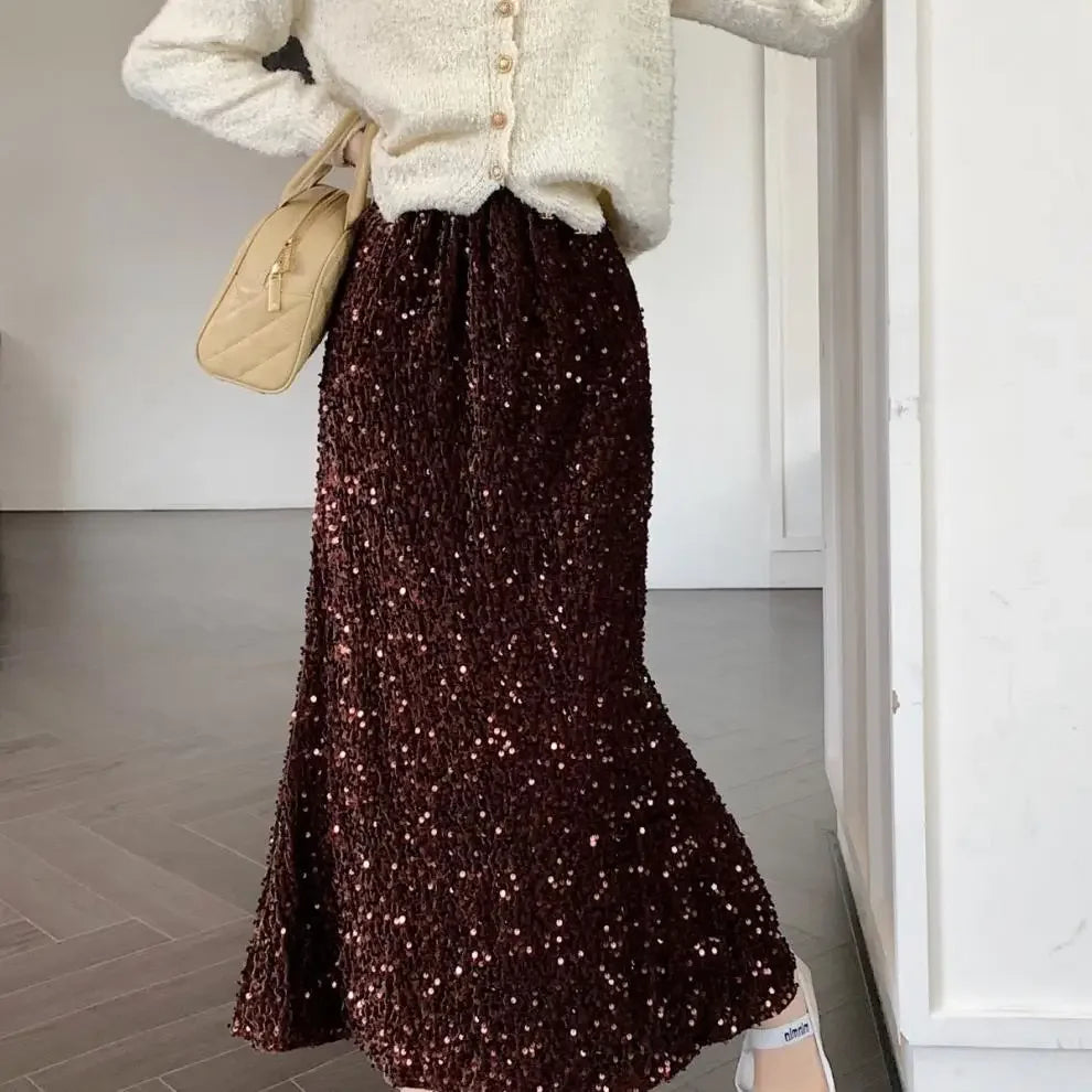 Falda de Cintura Alta con Lentejuelas