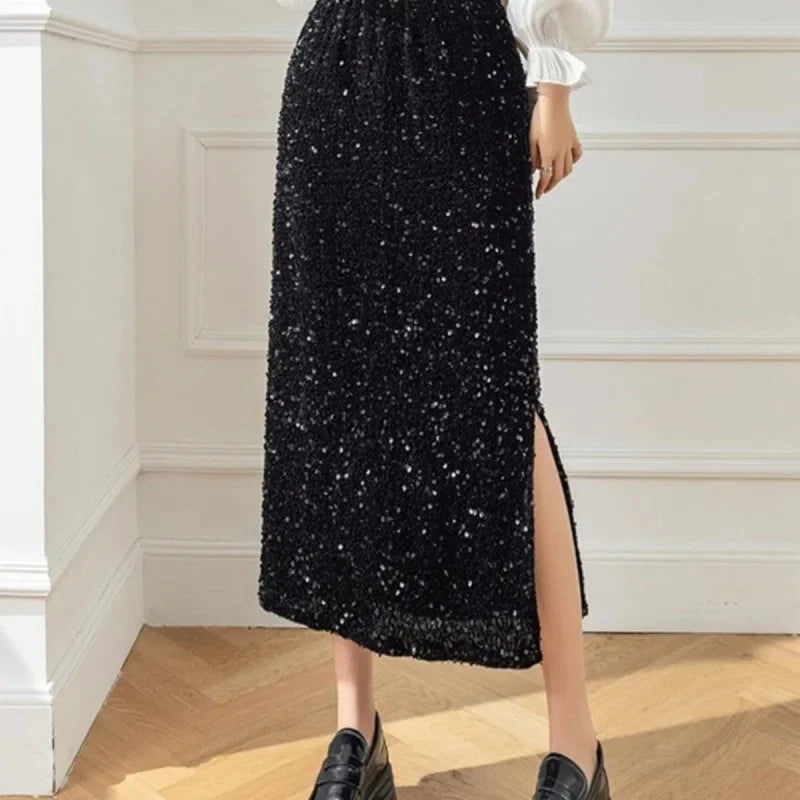 Falda de Cintura Alta con Lentejuelas