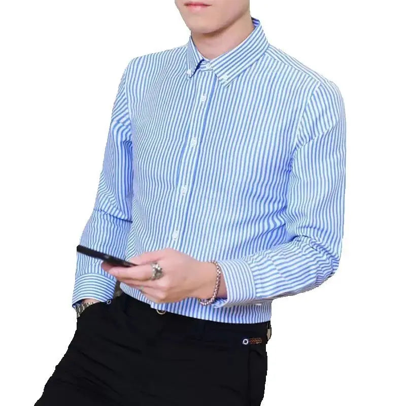 Camisa a rayas de manga larga para hombre, sin planchado, cómoda y transpirable, nueva ropa de primavera, camisa de negocios informal de alta calidad para hombre.