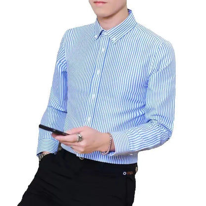 Camisa a rayas de manga larga para hombre, sin planchado, cómoda y transpirable, nueva ropa de primavera, camisa de negocios informal de alta calidad para hombre.