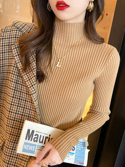 Suéter de Punto con Cuello Alto - Caqui