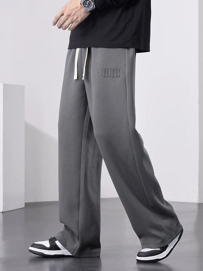 Pantalones de chándal rectos para hombre, pantalones de chándal de algodón de pierna ancha con cordón y letras, pantalones holgados deportivos, pantalones largos informales de talla grande 8XL