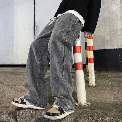 Ropa nueva de calle para hombre, pantalones vaqueros holgados de estilo coreano a la moda, pantalones de pierna ancha rectos holgados, ropa de marca para hombre, negro, azul claro, 2024