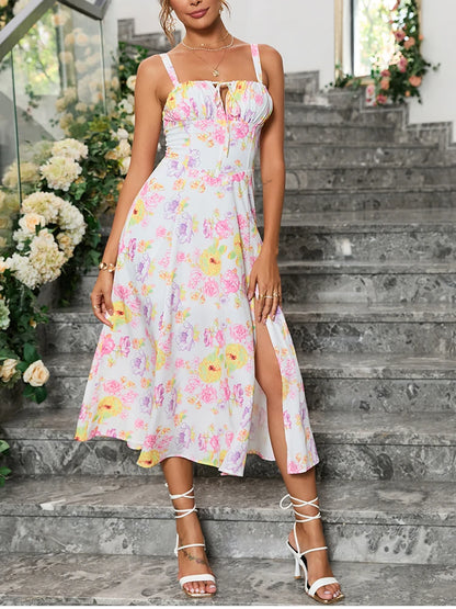 Vestido con Estampado Floral con Tirantes Ajustables y Cremallera