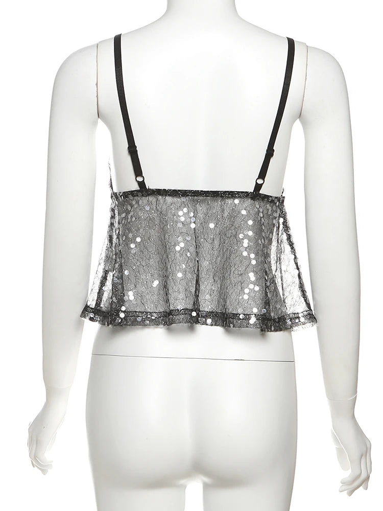 Camisola De Malla Con Lentejuelas