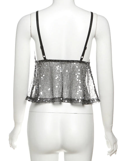 Camisola De Malla Con Lentejuelas
