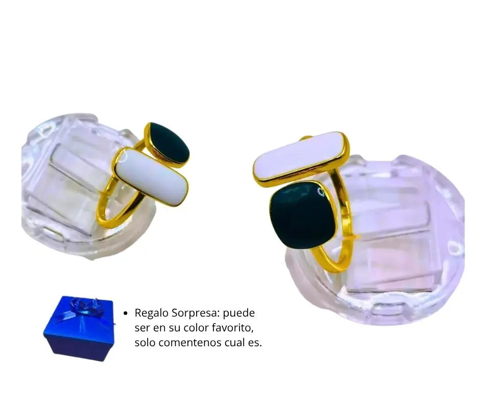 Anillo ajustable geométrico de plata 925 con baño de oro 10K Calenbi - imagen 3