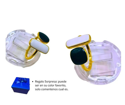 Anillo ajustable geométrico de plata 925 con baño de oro 10K Calenbi - imagen 3